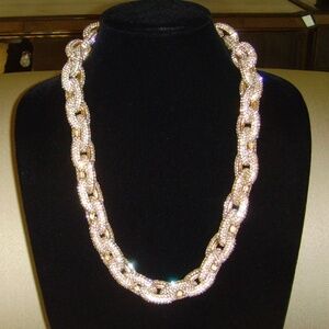 Rhinestone and Gold-Tone Chain Link Necklace